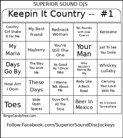 Keepin It Country -- #1 Bingo Card