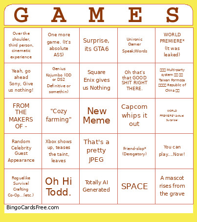 Keightley's Summer Video Game Jamboree Trailer Bingo Card