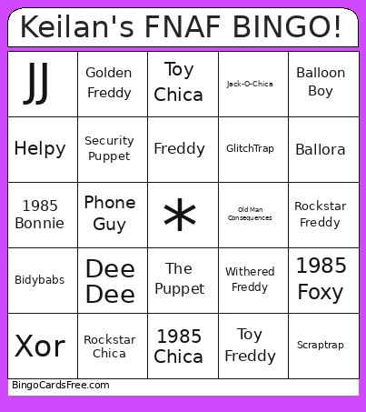 Keilan's FNAF ! Bingo Card