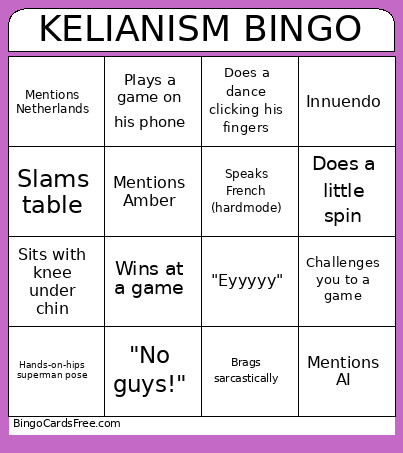 Kelianism Bingo Card