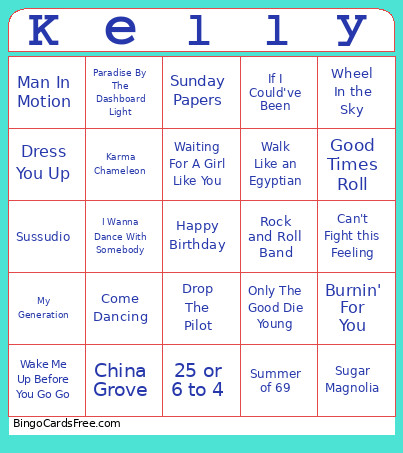 Kelly Birthday Bingo Card
