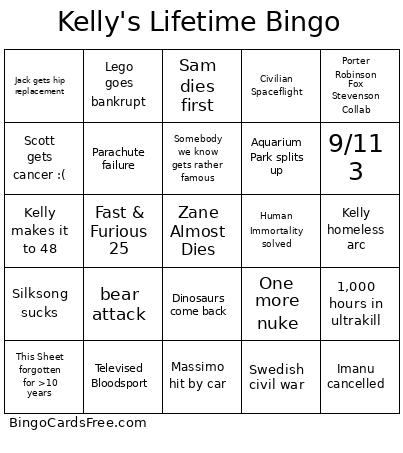 Kelly's Lifetime Bingo Card