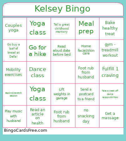 Kelsey Bingo Card