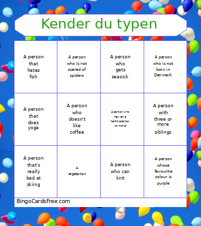 Kender Du Typen Bingo Card