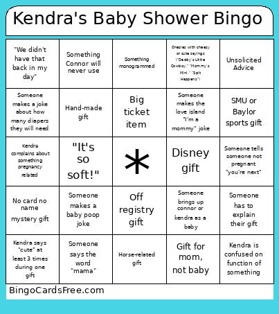 Kendra's Baby Shower Bingo