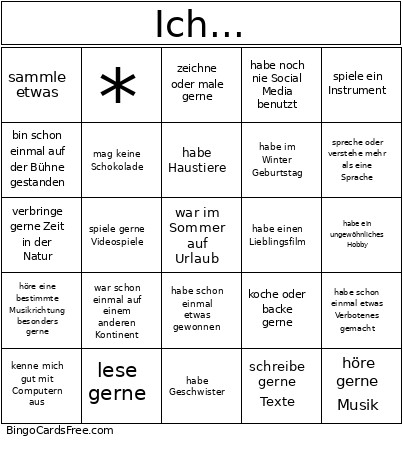 Kennenlern Bingo Card