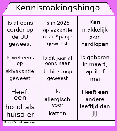 Kennismakings Bingo Card