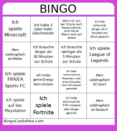Kennlern Bingo Card