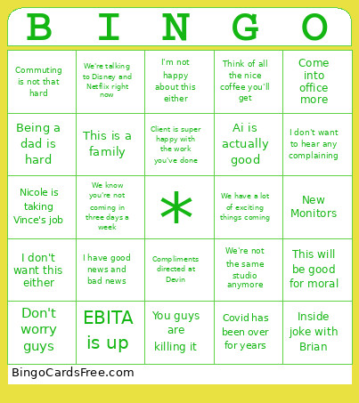 Kenny Meeting Bingo Card