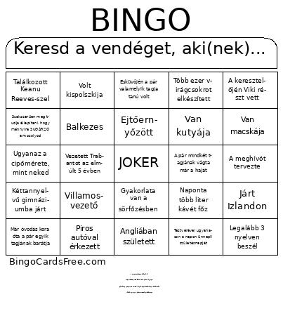Keresd a vendéget, aki(nek)... Bingo