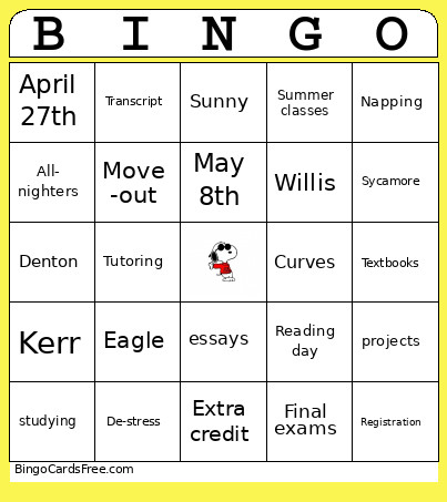 Kerr Hall Bingo Card