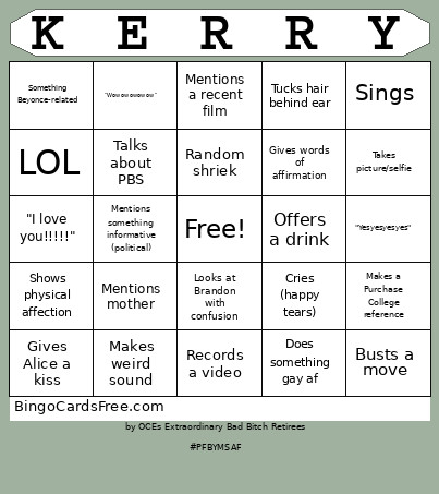 Kerry Bingo Card
