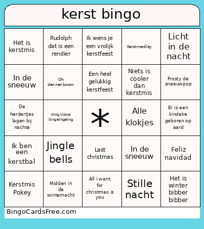 Kerst Bingo Card
