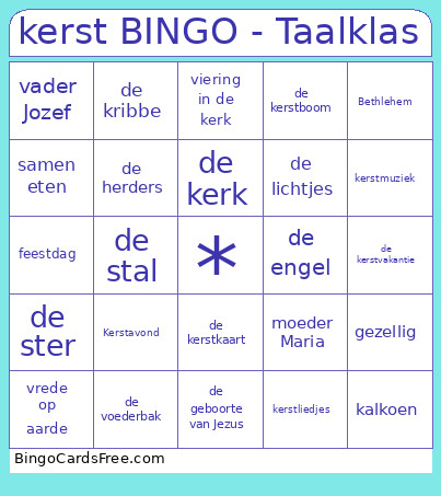 Kerst - Taalklas Bingo Card
