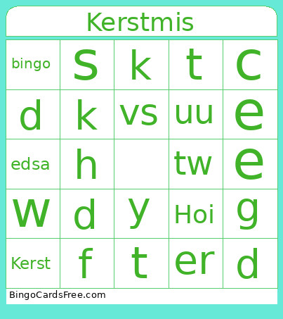 Kerst Bingo Card
