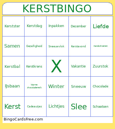 Kerst Bingo Card