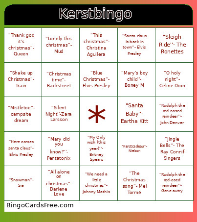 Kerst Bingo Card