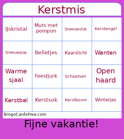 Kerstmis Bingo Card