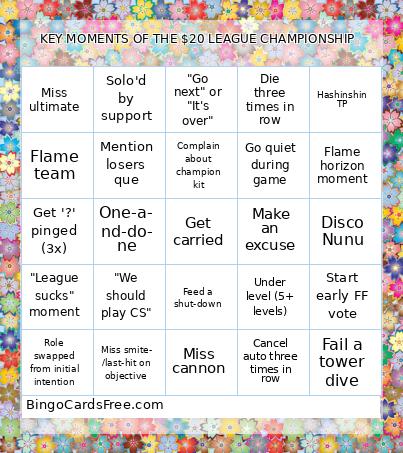 KEY MOMENTS OF THE $20 LEAGUE CHAMPIONSHIP Bingo