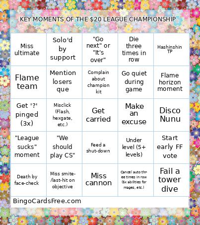 KEY MOMENTS OF THE $20 LEAGUE CHAMPIONSHIP Bingo