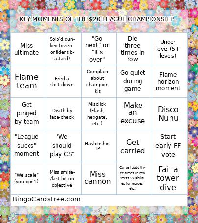 KEY MOMENTS OF THE $20 LEAGUE CHAMPIONSHIP Bingo