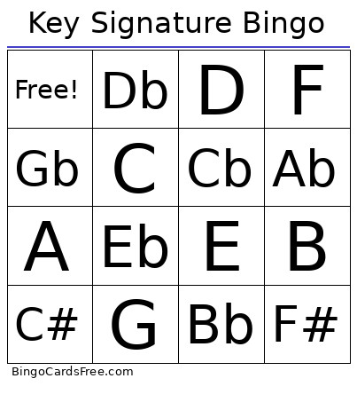 Key Signature Bingo Card