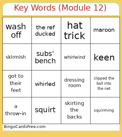 Key Words (Module 12) Bingo Card