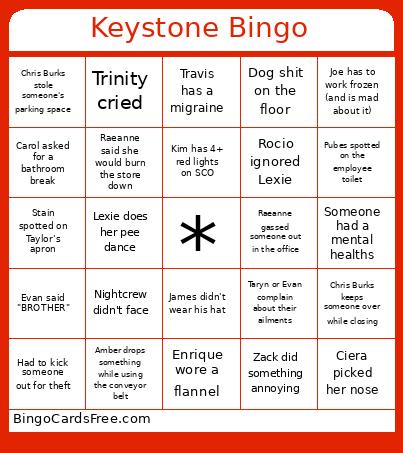 Keystone Bingo Card