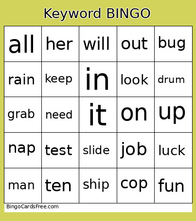 Keyword Bingo Card 2