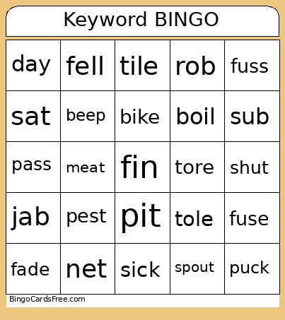 Keyword Bingo Card