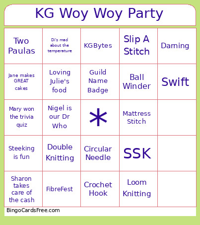 KG Woy Woy Party Bingo Card