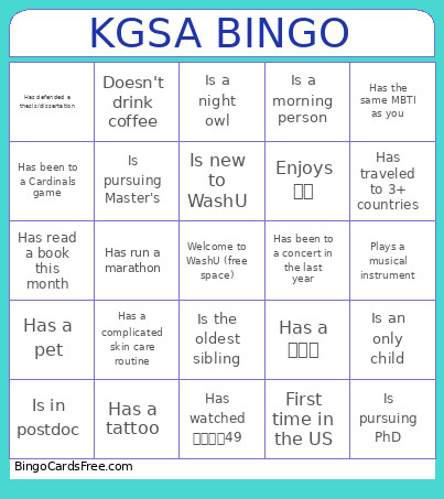 KGSA Bingo Card