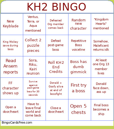 KH2 Bingo Card