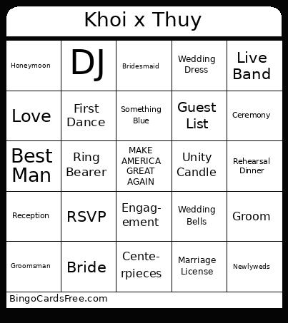 KhoiXThuy Bingo Cards Free Pdf Printable Game, Title: Khoi x Thuy