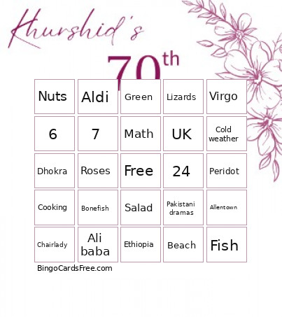 Khurshid's 70th Bingo Card