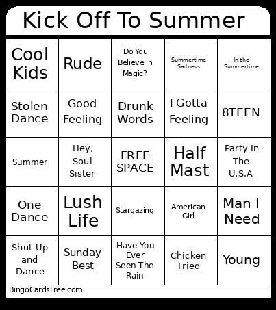 Kick Off To Summer Bingo Card