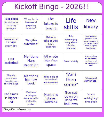 Kickoff - 2026!! Bingo Card