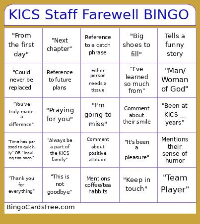 KICS Staff Farewell BINGO