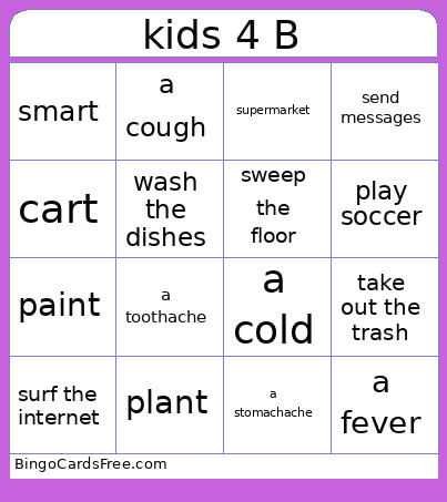Kids 4 B Bingo Card