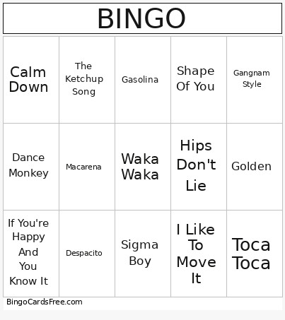 Kids Bingo Card