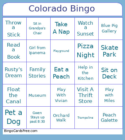 Kilby Vacation 2026 Bingo Card