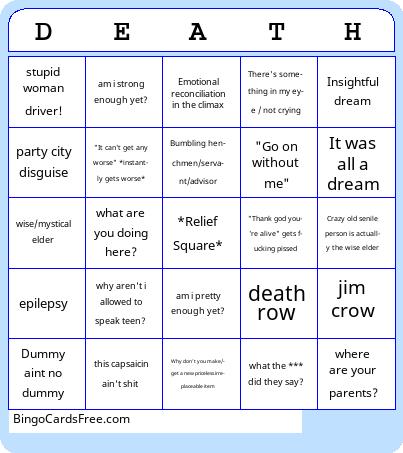 KILL ME NOW Bingo