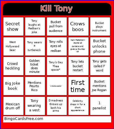 Kill Tony Bingo Card 2