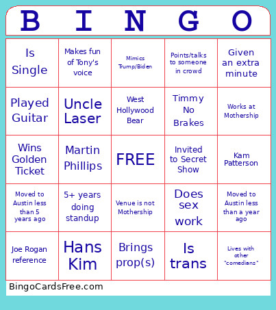 KILL TONY Bingo Card