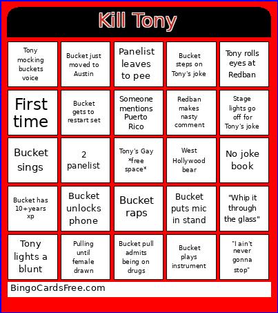 Kill Tony Bingo Card