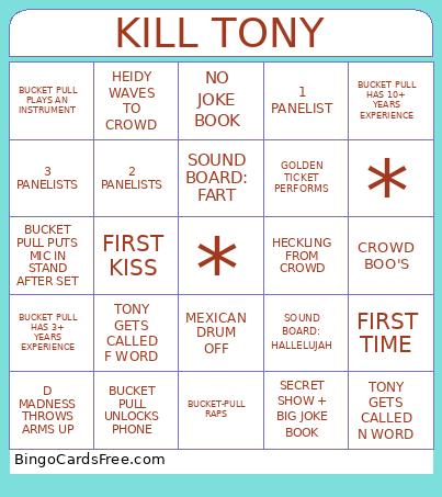 Kill Tony Bingo Card