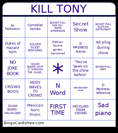 Kill Tony Bingo Card
