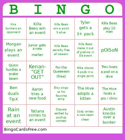 Killa Bees 2025 Bingo Cards Free Pdf Printable Game, Title: BINGO