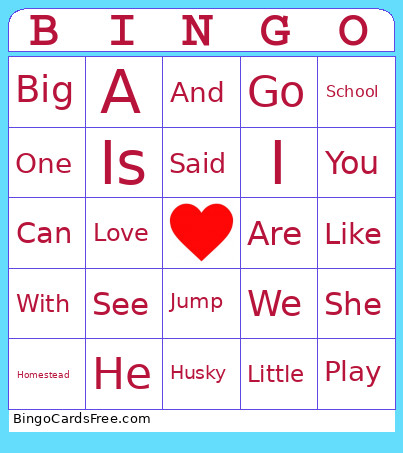 Kindergarten Manuel Valentine's Bingo Card