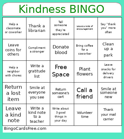 Kindness Bingo Card